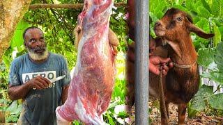 | Johnny preparing a goat for a big gathering |