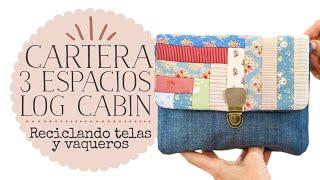 Bolso / Cartera con Tres Espacios - Con Patchwork: Log Cabin y Reciclando Telas y Tejanos