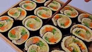 김밥 이렇게 드세요!! 배부르게 먹어도 뱃살은 빠지고 맛있는데 속도 편안해요 (ft.밥없는 회오리 야채김밥)