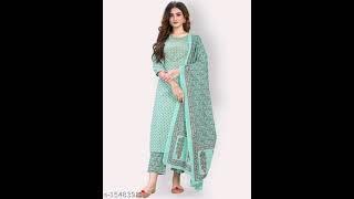 Vbuyz Women's Foil Print & Gota Patti Work Straight cotton Turquoise Kurta Pant & Dupatta