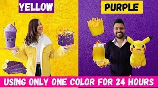 YELLOW vs PURPLE CHALLENGE || EATING & BUYING Everything In ONE COLOR For 24 Hours