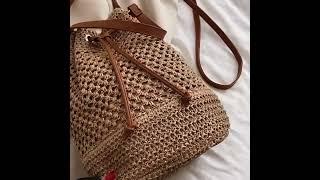 Summer Straw Bucket Bag For Women Handmade Woven Drawstring Beach Crossbody Bags  Rattan Weaving