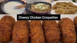 Cheesy Chicken Croquettes! Perfectly crispy outside, cheesy inside #ChickenRecipes #CheeseLovers