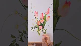 수채화 튤립꽃그림 빠른 채색영상/보태니컬/보타니컬 아트/watercolor/botanical/flower painting/#shorts