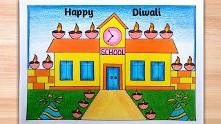 Diwali poster making/ Diwali chart paper decoration/ diwali scenery drawing/ diwali drawing...