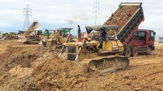 Amazing Bulldozers Pushing Dirt in Action & Dump Trucks Unloading Dirt - Great Machines Working