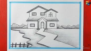 House Scenery Drawing | scenery Drawing | Pencil Drawing