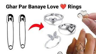 DIY Homemade cute love rings | How to make ring at home | Best safety pin rings🩷 #ring #diy #love