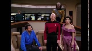 Captain Picard saves Lwaxana Troi from the Ferengi