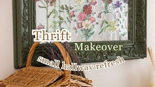 Thrifted makeover for a small hallway decor refresh - floral cottage core diy 