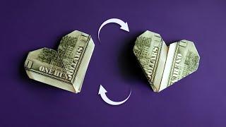 Денежное сердечко трансформер  Оригами сердце из денежной купюры  Money Magic Heart Origami