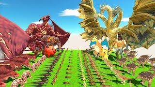 Team Red Rodan VS Team Yellow King Ghidorah - Animal Revolt Battle Simulator