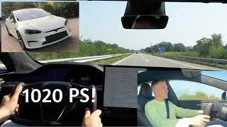 Krank | Tesla Model S Plaid 2022 | 1020 PS | 2.1s = 0-100 | mit Vollgas über die Autobahn jagen!