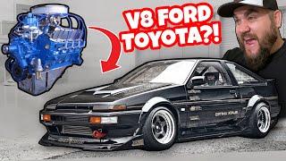 V8 FORD IN A TOYOTA COROLLA! 400HP HOT ROD ENGINE IN A TINY AE86! RWD IMPORT!