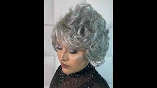 SILVER GRAY HUMAN Hair Wig * Curly Pixie Haircut * Short Curls * Natural Yaki Mature Grey Hairstyle