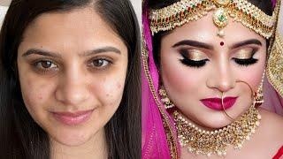 INDIAN BRIDAL MAKEUP for ACNE PRONE SENSITIVE SKIN Gold Glitter Cut Crease