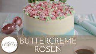 Zweifarbige Buttercremetorte mit gespritzten Rosen/Ostertorte mit Buttercremerosen