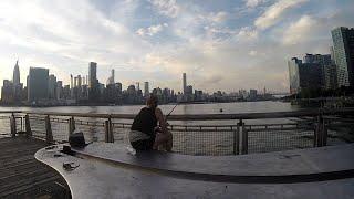 LONG ISLAND CITY Pier Fishing - A PERFECT NYC DAY - East River GANTRY PARK Queens NYC NY