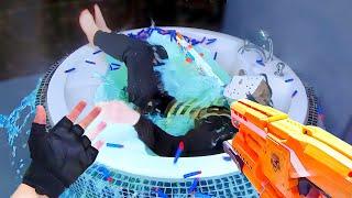 Nerf Combat: Pool Party & Shower Skirmish with Classic Villains!