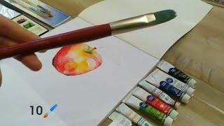 Learn how to paint an apple with watercolor in forty-five minutes!  Part.2