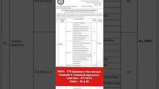 DRDO - ITR Baleshwar Recruitment 2024 || Apprentice Recruitment