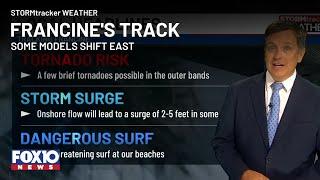 Francine's forecast track has shifted eastward