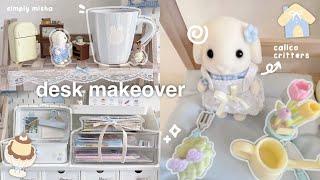 aesthetic desk makeover  : pinterest inspired, stationary organization, ikea haul, calico critters