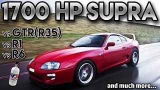 Toyota Supra 1700hp BIG Single Turbo vs GTR r35 vs r1 vs r6(antilag, 2 step,Straight from hell)