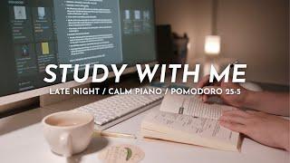  2-HOUR STUDY WITH ME AT NIGHT |  Calm Piano | Pomodoro 25/5 | Reading a Book