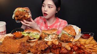 SUB)Gigantic Chicken & Huge Chicken Burger Mukbang Asmr Jalapeño Burger, Fries & Cheese Sticks