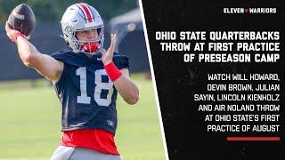 Ohio State quarterbacks throw routes on air during first practice of preseason camp