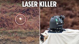 Watch new laser gun melt drone & set it on fire - as UK confirms 100 hit rate with secret new weapon