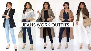 Jeans Work Outfits  | How to Style denim jeans for the office | business causal looks | Miss Louie