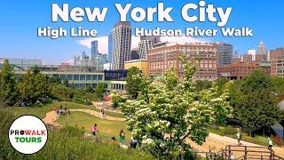 NYC High Line & Hudson River Walk - 4K with Captions