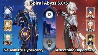 C0 Neuvillette Hypercarry & C0 Arlecchino Hypercarry - Spiral Abyss 5.0\5.1 Floor 12 Genshin Impact