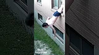 Armed dude flees cops out a window