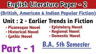 B.A. 5th semester English literature paper 2 unit 2 notes Earlier Trends in Fiction part 1 notes