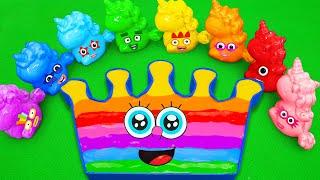 Satisfying ASMR | Making Rainbow Crown Bathtub by Mixing SLIME in Numberblocks Unicorn CLAY Coloring