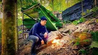 72 hours solo bushcraft - build a survival shelter, grill food, sleep well, etc