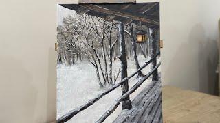 A Cozy Winter Evening || Landscape Acrylic Paintings ||Step-by-Step Tutorial