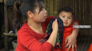 Single mother collects chicken eggs on the farm to sell at the market.