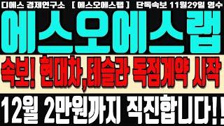 [에스오에스랩] 속보! 현대차, 테슬라 독점 계약 확인! 12월 2만원까지 폭등 시작합니다!! 디에스경제연구소 영수