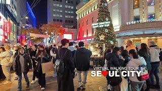 [Full Version] Downtown Seoul Evening Walk - Euljiro, Myeongdong Street Christmas Decorations, 4K