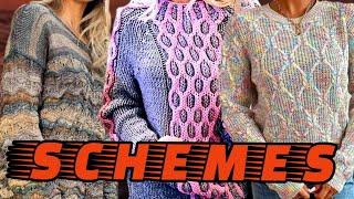 Три прекрасных разноцветных свитера со схемами. Three beautiful multi-colored sweaters with patterns