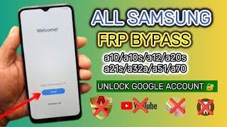 Samsung a10/a10s/a12/a20s/a21s/a32a/a51/a70 FRP Bypass || Unlock Google Account || Not Install