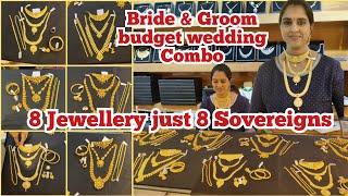 8 Gold Jewels just 8 Sovereigns Light weight Gold Marriage combo Necklace Haram Earrings Bangles NSK