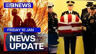 Los Angeles wildfires death toll climbs; Former US president farewelled | 9 News Australia