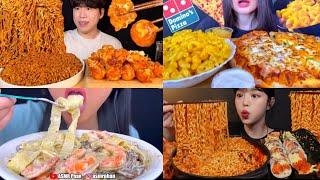 cheesy Mukbang Compilation  | ASMR eating pizza, noodles, chicken *big bites* 