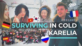 50 PUSH-UPs ON THE SNOW by a French guy | 45 exchange students in the Karelia | NORTH of RUSSIA