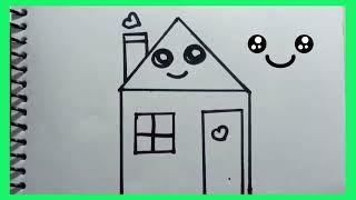 easy  home drawing/step by step instructions/draw easy home& colouring